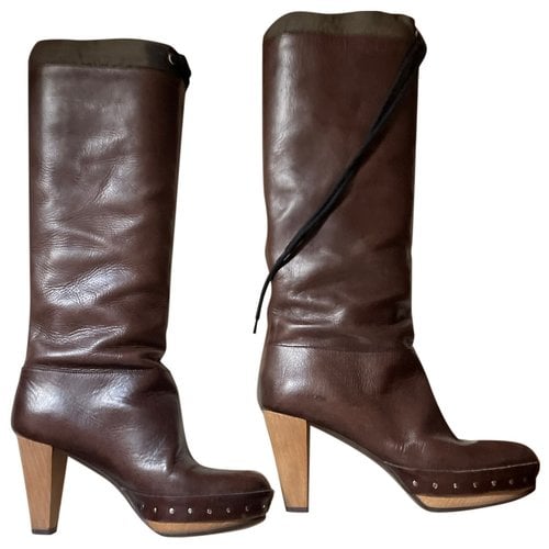 Pre-owned Marni Leather Riding Boots In Brown