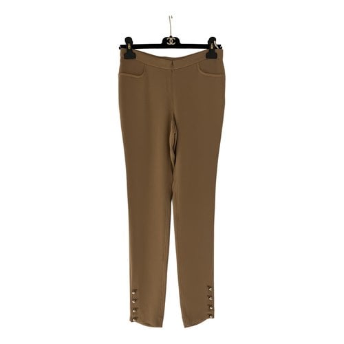 Pre-owned Chanel Silk Straight Pants In Beige