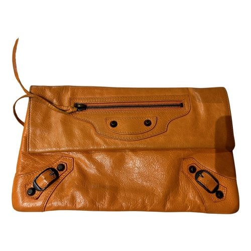 Pre-owned Balenciaga Envelop Leather Clutch Bag In Orange