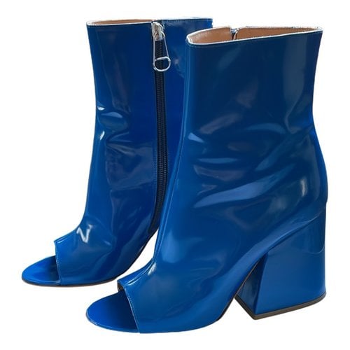 Pre-owned Maison Margiela Patent Leather Open Toe Boots In Blue