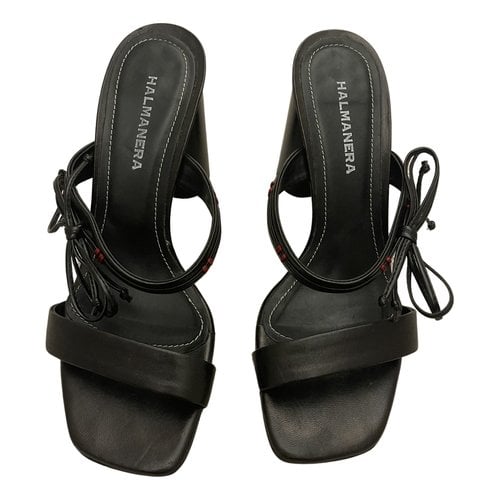 Pre-owned Halmanera Leather Mules In Black