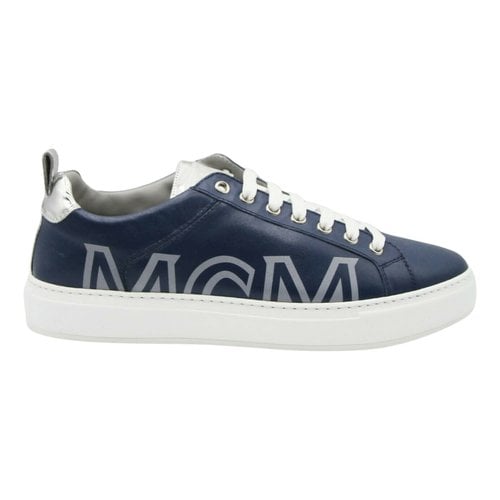 Pre-owned Mcm Leather Low Trainers In Blue