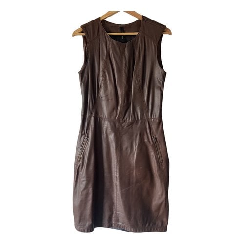 Pre-owned Marc Cain Leather Mini Dress In Brown