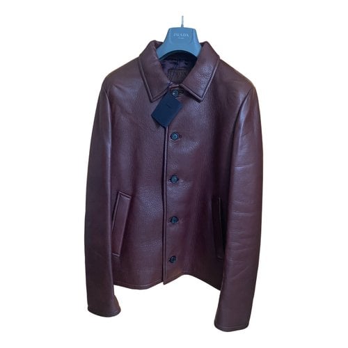 Pre-owned Prada Leather Vest In Burgundy
