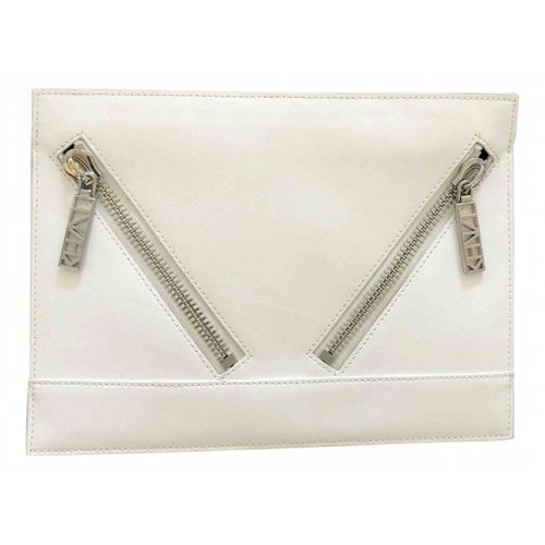Pre-owned Kenzo Kalifornia Leather Clutch Bag In White