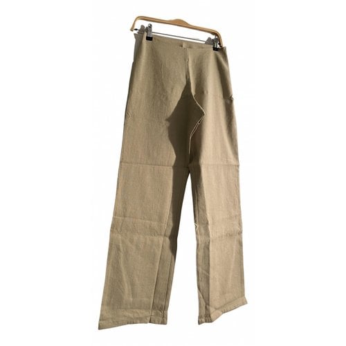 Pre-owned Baserange Linen Trousers In Khaki