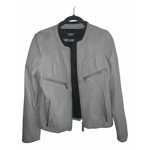 Pre-owned Just Cavalli Leather Biker Jacket In Grey