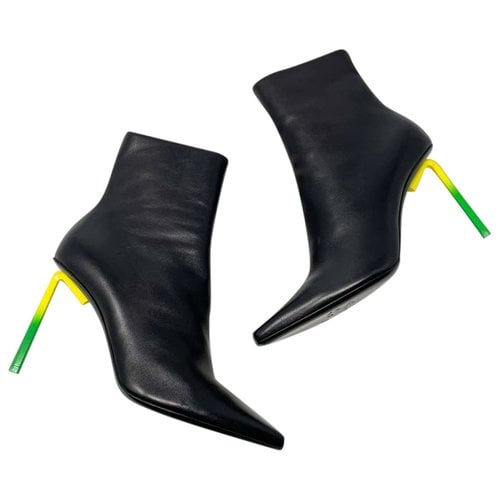 Pre-owned Off-white Leather Biker Boots In Black