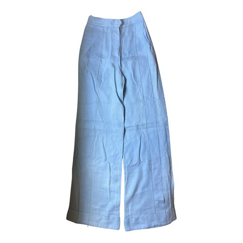 Pre-owned Johanna Ortiz Linen Large Pants In Blue