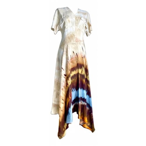 Pre-owned Max Mara Silk Mid-length Dress In Beige