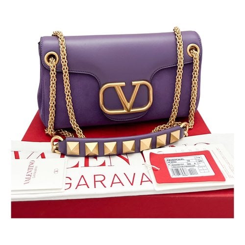 Pre-owned Valentino Garavani Stud Sign Leather Handbag In Purple
