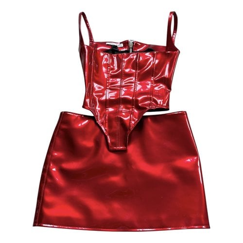 Pre-owned Laquan Smith Vinyl Mini Skirt In Red