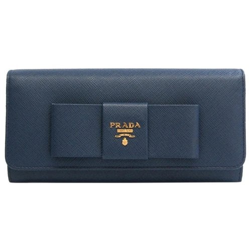 Pre-owned Prada Leather Wallet In Navy