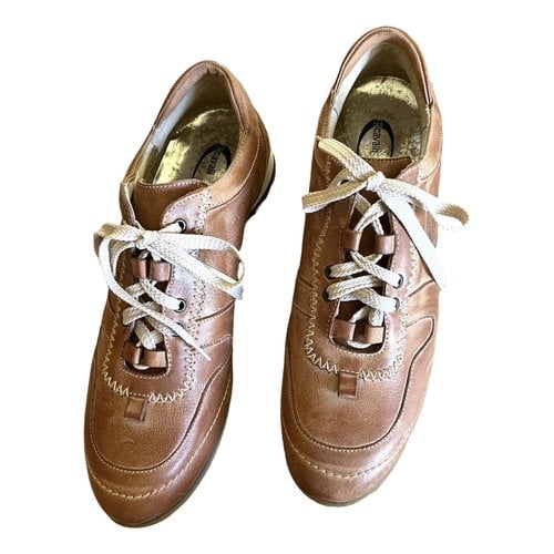 Pre-owned Just Cavalli Leather Low Trainers In Camel