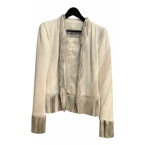 Pre-owned Versace Leather Blazer In White