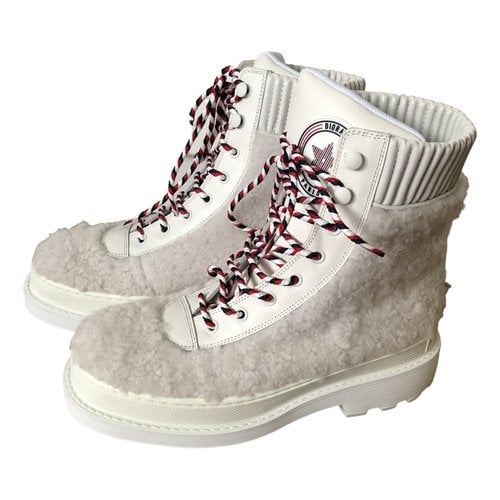 Pre-owned Dior Shearling Lace Up Boots In White