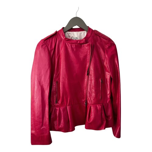 Pre-owned Miu Miu Leather Biker Jacket In Pink