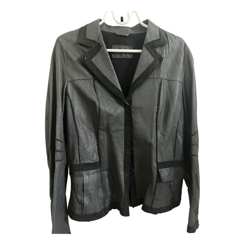 Pre-owned Luisa Cerano Leather Short Vest In Black