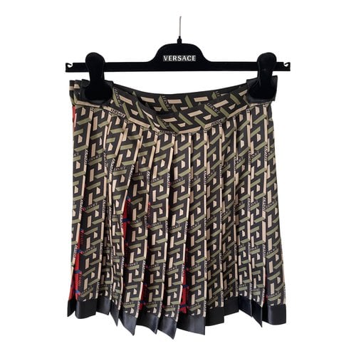 Pre-owned Versace Silk Mini Skirt In Khaki