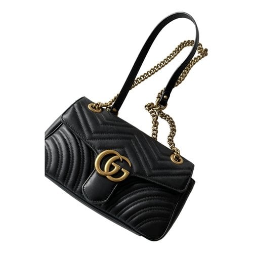 Pre-owned Gucci Gg Marmont Flap Leather Crossbody Bag In Black