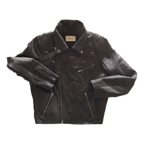Pre-owned Ganni Leather Biker Jacket In Black