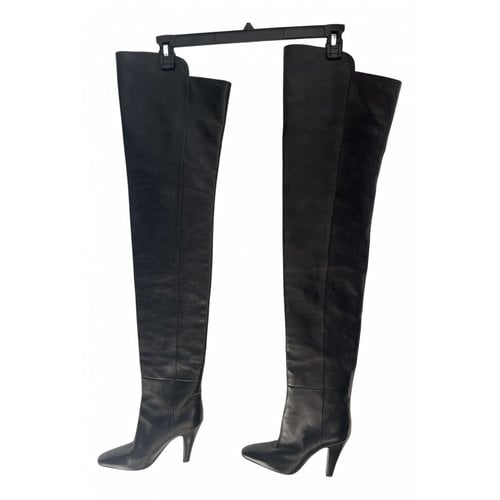 Pre-owned Saint Laurent Lou Leather Boots In Black