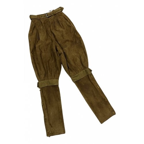 Pre-owned Versace Leather Trousers In Brown
