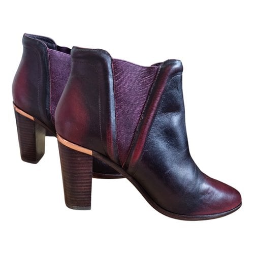 Pre-owned Ted Baker Leather Ankle Boots In Burgundy