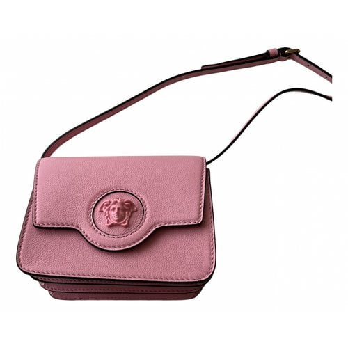 Pre-owned Versace La Medusa Leather Crossbody Bag In Pink