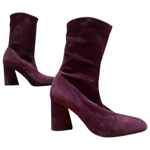 Pre-owned Parallele Ankle Boots In Burgundy