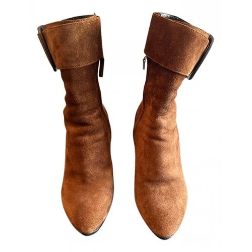 Pre-owned Saint Laurent Velvet Ankle Boots In Brown