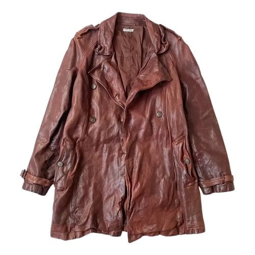 Pre-owned Miu Miu Leather Coat In Brown