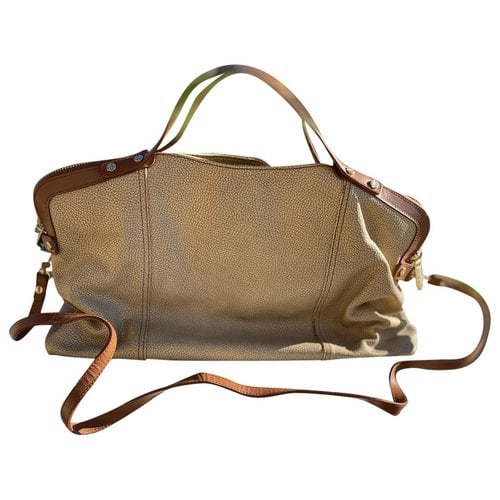 Pre-owned Borbonese Leather Handbag In Beige