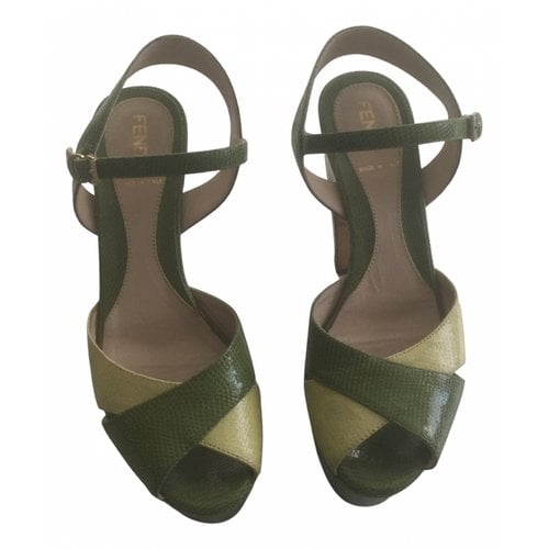 Pre-owned Fendi Leather Sandals In Green