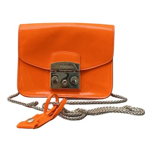 Pre-owned Furla Metropolis Patent Leather Mini Bag In Orange