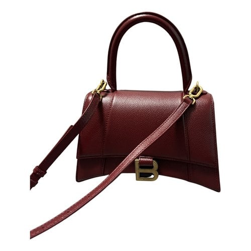 Pre-owned Balenciaga Hourglass Leather Crossbody Bag In Burgundy