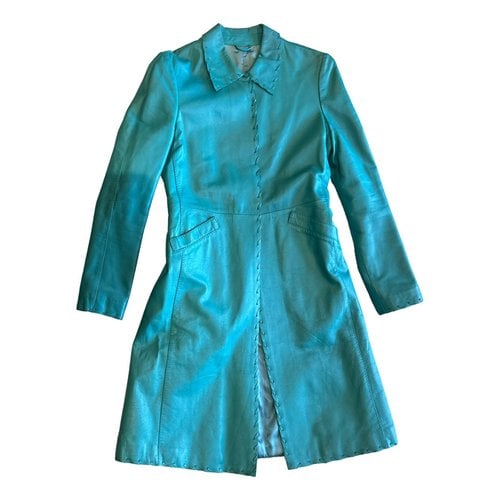 Pre-owned Anna Molinari Leather Coat In Turquoise
