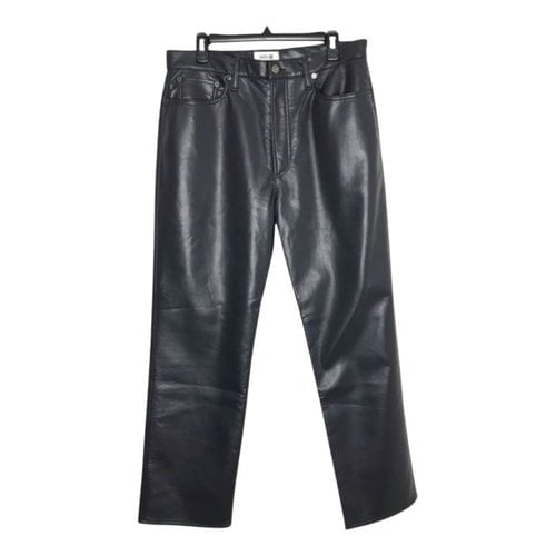Pre-owned Agolde Leather Straight Pants In Grey