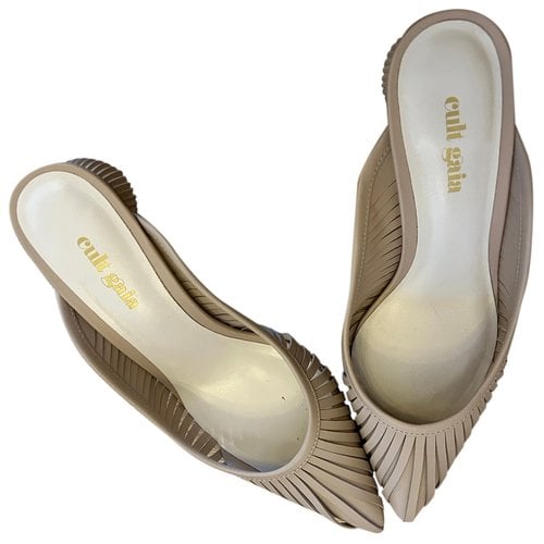 Pre-owned Cult Gaia Leather Mules In Beige