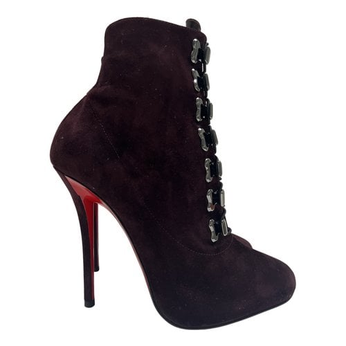 Pre-owned Christian Louboutin Lace Up Boots In Burgundy
