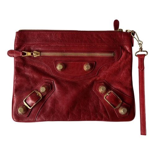 Pre-owned Balenciaga Leather Clutch Bag In Red