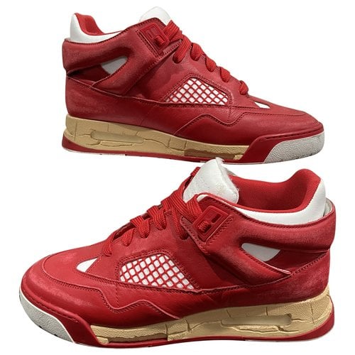 Pre-owned Maison Margiela Leather High Trainers In Red