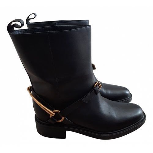 Pre-owned Gucci Leather Biker Boots In Black