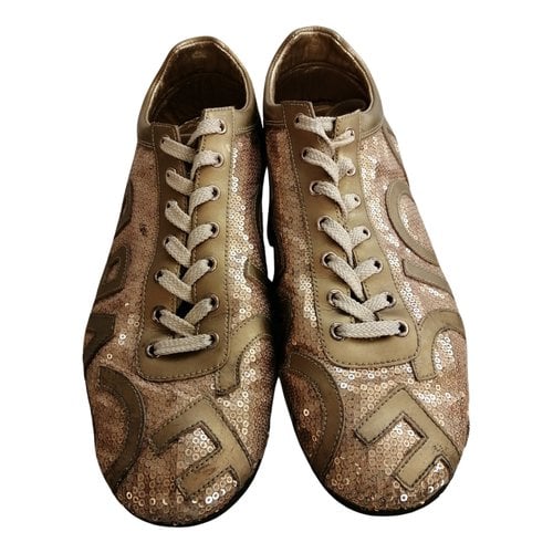 Pre-owned Dolce & Gabbana Leather Low Trainers In Gold