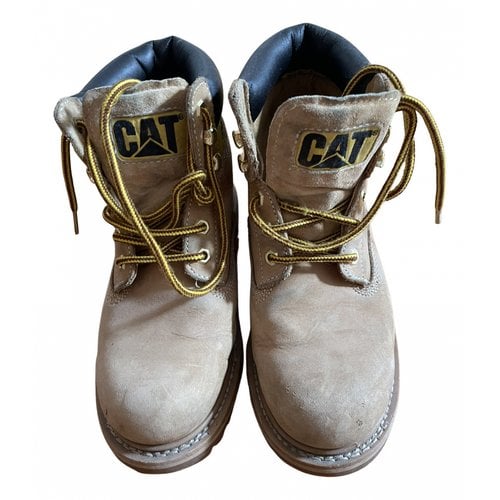 Pre-owned Caterpillar Leather Lace Up Boots In Beige