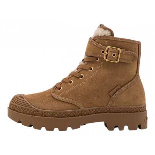 Pre-owned Coach Leather Snow Boots In Camel