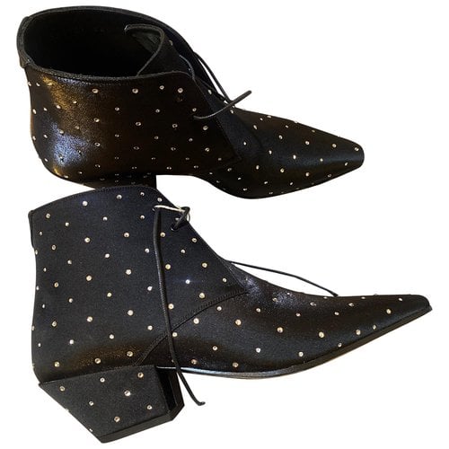 Pre-owned Saint Laurent Cloth Ankle Boots In Black