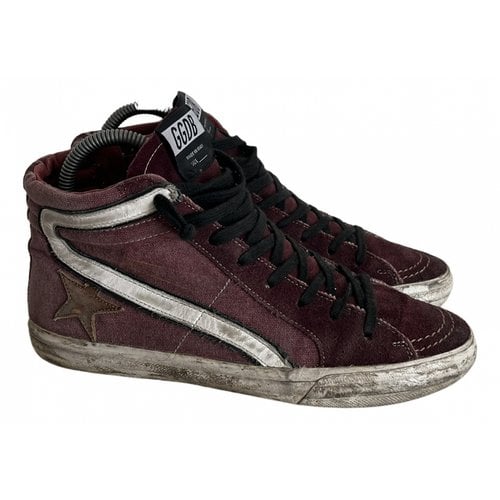 Pre-owned Golden Goose Slide Cloth Trainers In Burgundy