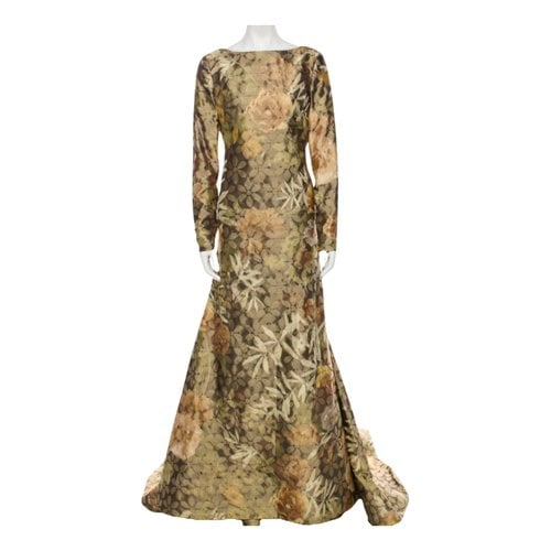 Pre-owned Oscar De La Renta Silk Maxi Dress In Gold