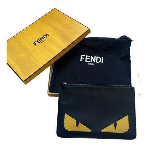 Pre-owned Fendi Leather Clutch Bag In Black